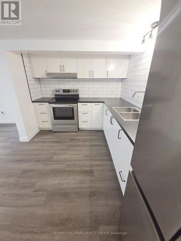 Casselman apartment for rent - A modern kitchen with a stove top oven and a sink.