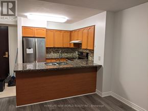 Toronto (Willowdale East) condo for rent - A kitchen with a granite countertop and wooden cabinets.