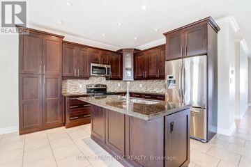 Niagara Falls (Forestview) apartment for rent - A kitchen with brown cabinets and a granite countertop.