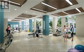Vaughan (Vaughan Corporate Centre) condo for rent - A gym with people exercising and a RE/MAX logo.