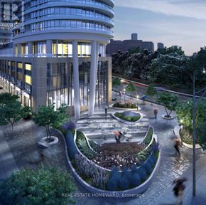 Toronto (North St. James Town) condo for rent - A rendering of a modern building with a circular courtyard in front.