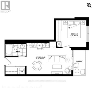 Toronto (Yorkdale-Glen Park) condo for rent - A black and white image of a floor plan for a home.