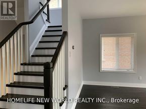 Hamilton (Winona Park) apartment for rent - A staircase with a railing and a window with blinds in a room.