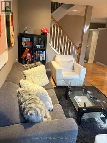 London North (North B) townhouse for rent - A grey couch with a cat on it in a living room.