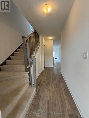 Loyalist (Bath) apartment for rent - A hallway with a staircase and a doorway leading to another room.