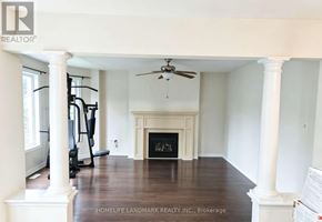 London North (North M) apartment for rent - A spacious living room with a fireplace and exercise equipment.
