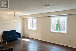 London North (North M) apartment for rent - A living room with a blue couch and a window with a tree outside.