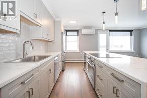 Sault Ste. Marie condo for rent - A kitchen with white cabinets and a marble countertop.