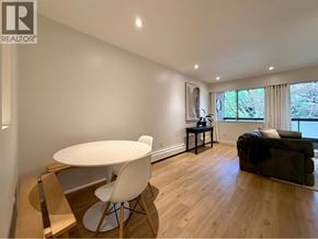 Vancouver apartment for rent - A white chair sits in a room with wooden floors and white walls.