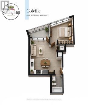 Toronto (Humber Heights) condo for rent - A floor plan of a one bedroom apartment at Notting Hill Condominiums.