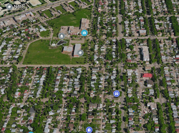 Edmonton apartment for rent - A satellite image of a residential area with houses and a park.