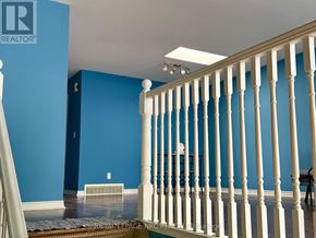 St. Catharines (Oakdale) apartment for rent - A room with blue walls and a white railing.