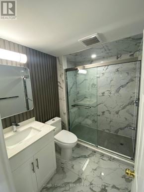 Brampton (Brampton South) apartment for rent - A bathroom with a marble floor and a walk-in shower.