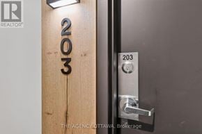 Ottawa condo for rent - A door with the number 203 on it is slightly ajar.