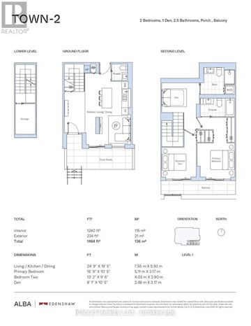 Mississauga (Mississauga Valleys) townhouse for rent - A floor plan for a property by Edenshaw shows the layout of the rooms.