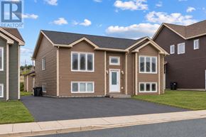 St. John's multi-family for rent - A brown house with a white door and windows is surrounded by a grassy area and other houses.