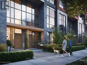 Toronto (Centennial Scarborough) condo for rent - A modern building with a glass facade and a couple walking a dog in front.