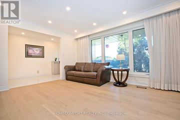 Toronto (Don Valley Village) apartment for rent - A living room with a brown couch and a painting on the wall.