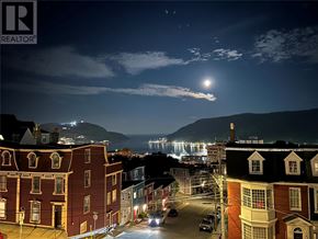 St. John's apartment for rent - A nighttime cityscape with a full moon in the sky.