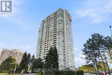 Mississauga (Fairview) condo for rent - A tall residential building with balconies on the 10th floor and above.
