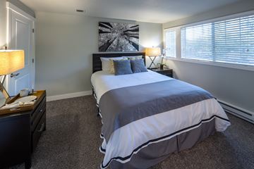 Bellevue apartment for rent - A bedroom with a large bed and a painting on the wall.