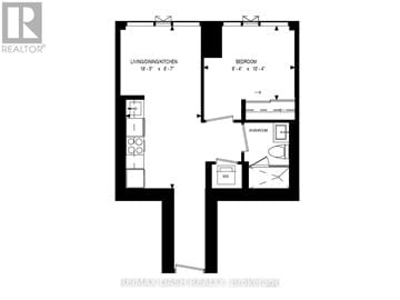 Toronto (Church-Yonge Corridor) condo for rent - A floor plan of a small apartment with a living room, kitchen, and bedroom.