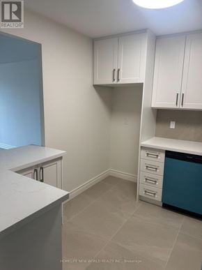 Toronto (Willowdale East) condo for rent - A kitchen with white cabinets and a blue dishwasher.