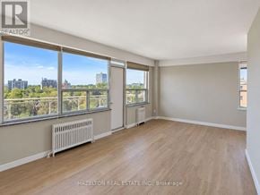 Toronto (Annex) condo for rent - A room with a view of the cityscape through the windows.