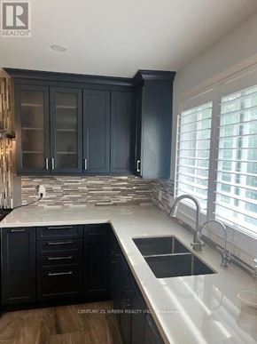 Toronto (Clairlea-Birchmount) apartment for rent - A kitchen with black cabinets and a marble countertop.