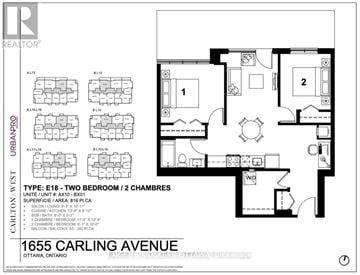 Ottawa apartment for rent - A floor plan for a two bedroom apartment with two bathrooms.