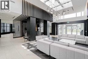 Mississauga (Central Erin Mills) condo for rent - A modern living room with a black and white striped wall.