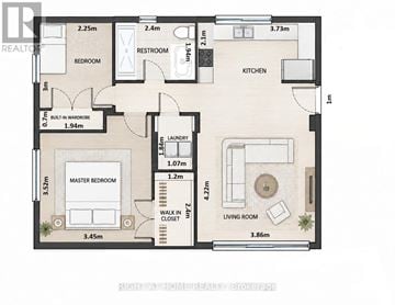 Mississippi Mills apartment for rent - A floor plan of a house with a living room, kitchen, and two bedrooms.