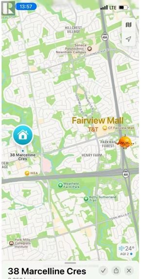 Toronto (Bayview Village) apartment for rent - A map showing the location of 38 Marcelline Cres.