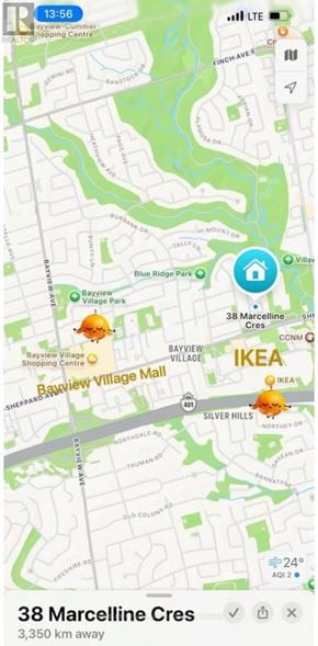 Toronto (Bayview Village) apartment for rent - A map shows a location at 38 Marcelline Cres, 3,350 km away.