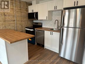 Toronto (South Riverdale) apartment for rent - A kitchen with a wooden counter top and stainless steel appliances.
