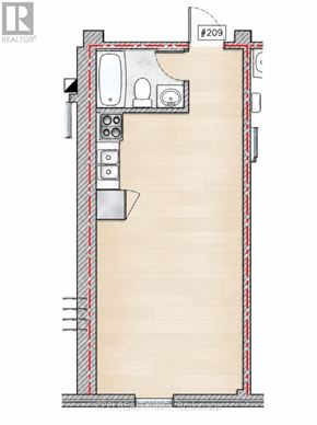 Fort Erie (Central) condo for rent - A floor plan of a room with a kitchen area and a living room area.