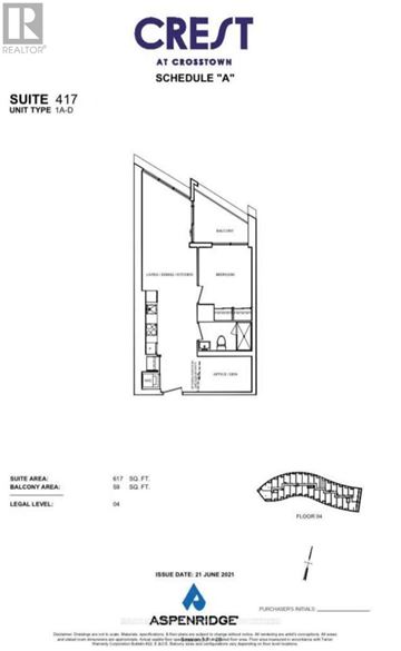 Toronto (Banbury-Don Mills) condo for rent - A drawing of a floor plan for a suite at Crest at Crosstown Schedule A.