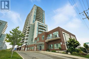 Toronto (Wexford-Maryvale) condo for rent - A modern apartment building with a sign that reads "HOMELIFE/MIRACLE REALTY LTD, Brokerage.".