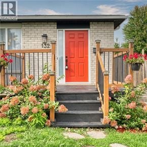 London apartment for rent - A house with a red door and a wooden porch.