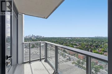 Toronto (Thorncliffe Park) condo for rent - A balcony with a view of a cityscape.