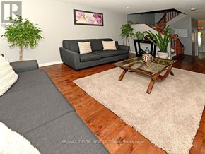 Ottawa townhouse for rent - A living room with a grey couch, a coffee table, and a rug.
