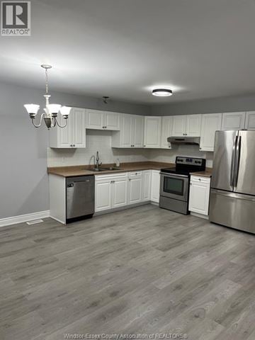 Windsor apartment for rent - A kitchen with white cabinets and a wooden island.
