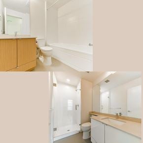 Surrey apartment for rent - A white bathroom with a toilet, sink, and bathtub.