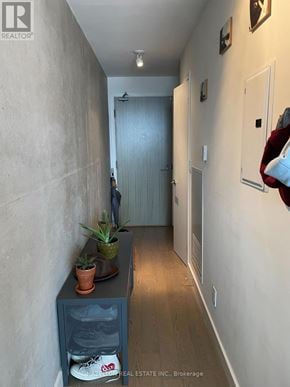 Toronto (Waterfront Communities) condo for rent - A hallway with a bench and a plant on it.