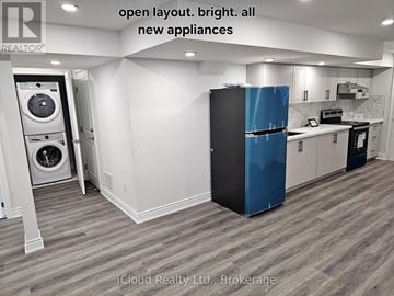 Clarington (Bowmanville) apartment for rent - A modern kitchen with a blue fridge and new appliances.