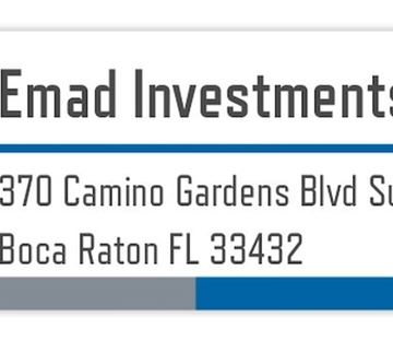 West Palm Beach apartment for rent - A sign for Emad Investments with an address in Boca Raton, Florida.