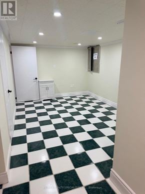 Mississauga (East Credit) apartment for rent - A hallway with black and white checkered tile flooring.