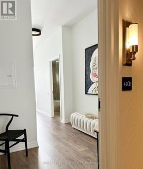 Toronto (Waterfront Communities) condo for rent - A hallway with a chair and a painting on the wall.