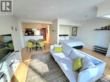 Vancouver apartment for rent - A living room with a white couch and a rug.