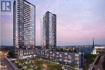 Toronto (Flemingdon Park) condo for rent - A real estate company logo is displayed on a building in a cityscape.
